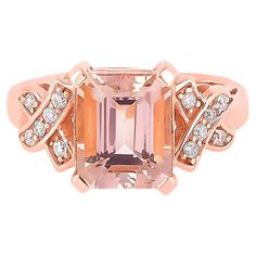 This collection features an array of magnificent morganites! Accented with Diamond these rings are made in rose gold and present a classic yet elegant look. Classic morganite ring in 18K Rose gold with Diamond. Morganite: 3.58 carat, 10X8mm size, octagon shape. Diamond: 0.155 carat, 1.50mm size, round shape, G color, VS clarity. Gold: 5.733g, 18K Rose Gold. R853 Morganite Ring, Morganite, 18k Rose Gold, Fashion Rings, Ring Verlobung, Or Rose, Diamond Ring, Jewelry Rings, Rose Gold