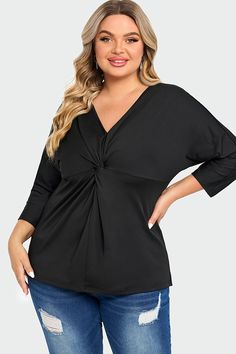 Black V Neck Modal Twist Front Women T-Shirt Swimsuit Trends, Teacher Clothes, Coverup Skirt, Tankini Set, Swimwear Outfit, Sleeve Cardigan, Twist Front, Swim Dress, Layered Look