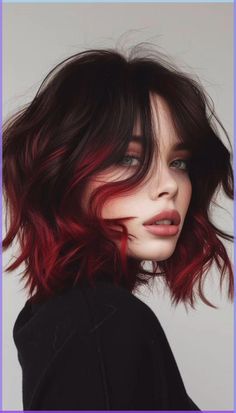 Red Hair Color Peekaboo, Colored Hair With Black Roots, Hair Color Ideas Unnatural, Red Hair Alternative, Unnatural Hair Color Ideas, Dark Red Ombre Hair, Alternative Haircuts, Hairstyle Videos, Red Ombre Hair