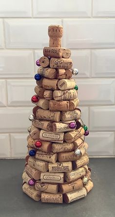 a christmas tree made out of wine corks