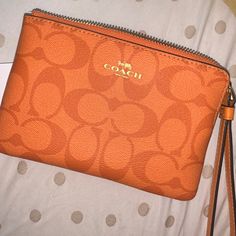 Brand New Stylish Coach Wristlet Coach Bag Orange, Coach Pillows, Orange Purse, Coach Poppy, Vintage Coach Bags, Coach New York, Maroon Leather, Coach Wallet, Coach Wristlet