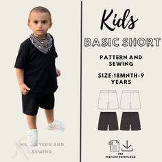 Basic Kids Shorts PDF Sewing Pattern | Instant Download | Ages 18 months to 9 years 🌟 Description: Create adorable high-waisted shorts for your little ones with our layered PDF pattern! Whether you're a beginner or an experienced sewer, this easy-to-follow guide includes step-by-step pictures. The shorts are designed to fit comfortably around the waist, but since all bodies are unique, they may fit better around your child's hips. 🧵 Features: Skill level: Basic - perfect for beginners. Fabric Kids Sewing Pattern, Sewing Pattern For Beginners, Shorts Pattern, Kids Sewing, Sewing Patterns For Kids, Baby Shorts, Tyre Size, Sewing For Kids, Kids Shorts