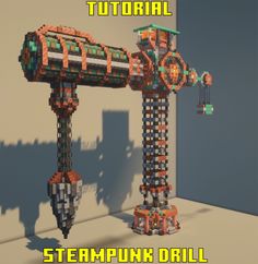 Minecraft Steampunk Drill Machine Tutorial Minecraft Steampunk Clock Tower, Steampunk Tower Minecraft, Steampunk Building Minecraft, Steampunk Builds Minecraft, Minecraft Blimp, Minecraft Create Mod Builds, Minecraft Sewers