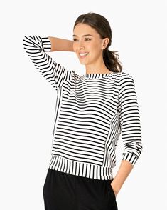 Black and White Striped Sweatshirt | Long Sleeve | Boatneck – Lacson Ravello Breton Style, Black And White Striped Shirt, Stripe Sweatshirt, Striped Sweatshirts, Striped Jeans, Warm Hug, Parisian Chic, Long Sleeve Sweatshirt, Striped Tee