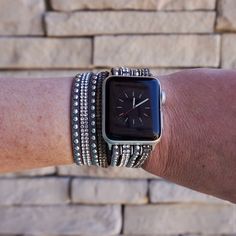 Bling Gray Rhinestone and Studded Double Wrap Apple Watch Band | Etsy Adjustable Silver Bracelet Apple Watch Band, Adjustable Silver Bracelet Strap Apple Watch Band, Adjustable Silver Bracelet Strap Watch Bands, Silver Bling Watch Bands As Gift, Apple Watch Cuff, Apple Watch Bands Fashion, Grey Watch, Teacher Clothes, Smart Jewelry