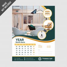 a green and gold flyer for a new year's eve party with chairs, desks and lamps