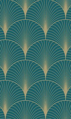 an art deco fan pattern in teal and gold