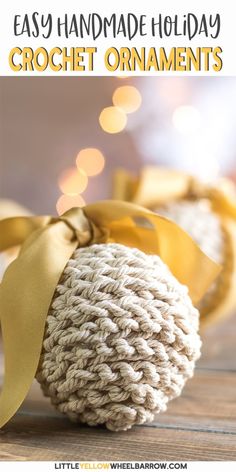 crochet ornament made with yarn and ribbon