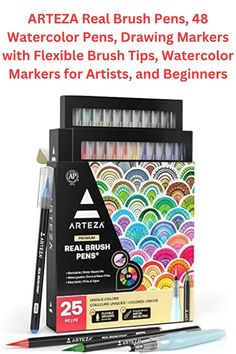 artzea real brush pens, 48 watercolor pens, drawing markers with flexible brush tips, watercolor markers for artists, and beginners