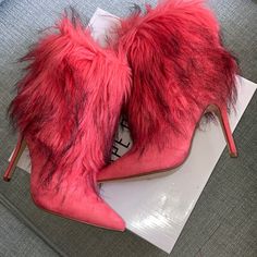 Bnib This Pair Of Faux Fur Hot Pink/Coral Boots Are Style Mini-60, Dust Rose Is The Actual Color Name. These Are A Women’s Size 7 With A Bronze/Gold Tone Zipper Pull. The Faux Fur Is Pink With Black Tips. Please Note On The Left Boot, On The Bottom Sole, There Is A Small Blemish Which Is Unnoticeable While Standing,I Just Wanted To Be Upfront. Please Feel Free To Ask Any Questions. Thanks For Stopping By! Heel Height Is Approx 3” Overall Boot Height From The Back,Top To Heel, Approx 10” Pink Ankle Boot Heels For Fall, Pink Round Toe Booties For Fall, Pink Pointed Toe Booties For Fall, Pink Pointed Toe Winter Boots, Pink Ankle Booties For Fall, Winter Pink Closed Toe Heels, Pink High Heel Mid-calf Boots For Winter, Party Boots With Faux Fur Lining, Pink Pointed Toe Mid-calf Winter Boots