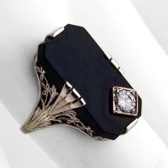 Black Onyx Ring, Onyx Ring, Silver Filigree, White Gold Diamonds, Black Onyx, Vintage Rings, Etsy Vintage, San Jose, Statement Rings