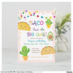 a birthday party with taco themed items and confetti on the table next to a potted plant