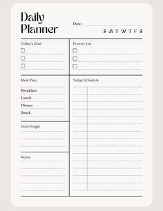 the daily planner is shown in black and white, with an empty list on it