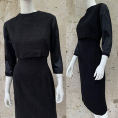 Ultra Chic And Ultra Rare 1950’s Lanvin Dress With The Jeanne Lanvin/Castillo Label. To Me This Is As Special As A Vintage Chanel! Incredible “Shaggy” Fabric. A Very Rare And Unique Fabric For The Era. I’m Guessing The Fibers To Be Mohair, But I’m Not Entirely Sure. I Do Think They Are Natural And Not Synthetic. The Main Body Of The Dress Is Lightweight Wool And The Sleeves Are Black Satin. The Fibers Catch The Light And Glint Beautifully. The Satin On One Sleeve Is Stressed. Overall In Very Goo Black Wiggle Dress, Lanvin Dress, Jeanne Lanvin, Wiggle Dress, Vintage Chanel, Dress Clothes For Women, Lanvin, Black Satin, Vintage 1950s