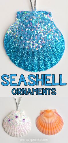 an ornament made out of sea shells with the words seashell ornaments on it