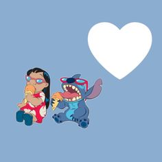 two cartoon characters sitting next to each other in front of a heart shaped white piece