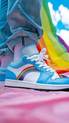 LGBT_Pride-Rainbow LGBT Pride Low Top BLUE Unisex Sneakers - Rose Gold Co. Shop Rainbow Nike Shoes, Rainbow Nikes, Festival Gear, Lgbt Pride, Nike Dunks, Unisex Design, Blue Leather, Leather Sneakers, Classic Looks