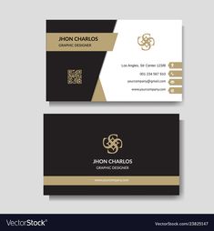 two business cards with gold and black