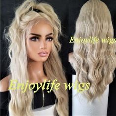 sexy blonde transparent lace h.d front loose wave curly wig perfect for all skin tones this wig is a human synthetic blend wig with a natural looking part has adjustable straps and combs in the cap can handle light heat Long Blonde Wig, Wigs For White Women, Wigs Blonde, Hairstyles Wigs, Natural Looking Wigs, Human Hair Wigs Blonde, Blonde Wigs, Long Curly Wig, Remy Human Hair Wigs