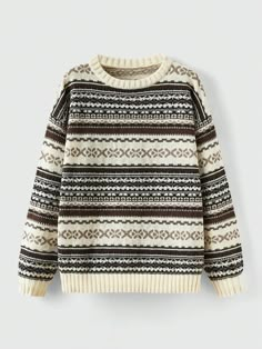 Geo Pattern Drop Shoulder Sweater,Long Sleeve Tops Multicolor Casual  Long Sleeve Fabric Geometric Pullovers Slight Stretch  Women Clothing, size features are:Bust: ,Length: ,Sleeve Length: Men's Knitwear, Geo Pattern, Drop Shoulder Sweater, Grandpa Sweater, Closet Needs, Drop Shoulder Sweaters, Women Sweaters, Thrift Finds, Women Long Sleeve Tops