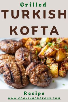 Turkish kofta recipe made with ground lamb, onions, and spices, grilled, and served with batata harra on the side. Lamb Kofte Recipes, Turkish Kofte Recipe, Kofte Recipes, Turkish Lamb Recipes, Turkish Kofta Recipe, Turkish Recipes Traditional, Kafta Kebab, Turkish Gozleme