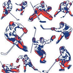 an image of hockey players in different positions on white background stock illustration, clip art, and