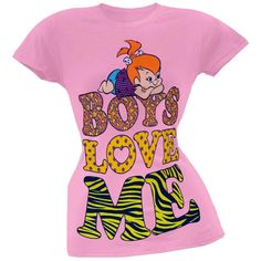 The Flintstones Cartton- Pebbles Girl Juniors T-Shirt - Boys Love Me Condition: New!!! This Shirt Is Hard To Find, Never Worn Vintage T-Shirt Deadstock Size: Medium Brand: Hanna-Barbera Material: 100% Cotton Because The Shirt Is Brand New I Didn't Measure It, But Messgae Me And I'll Be Happy To Send Over Dimensions. Jungle Prints, Boys Love, School Tops, Carters Baby Boys, Jungle Print, T Art, Don't Be Afraid, Classic Cartoons, Pink Outfits