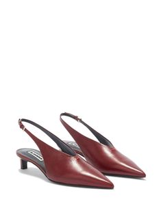 Find JIL SANDER 45mm Slingback Leather Pumps on Editorialist. bordeaux red calf leather high-shine detailing pointed toe buckle-fastening slingback strap branded heel counter kitten heel Classic Red Leather Slingback Pumps, Designer Red Leather Slingback Pumps, Red Leather Pointed Toe Slingback Pumps, Red Slingback Kitten Heels For Formal Events, Elegant Red Leather Kitten Heels, Versace Outfit, Kitten Heel Pumps, Chanel 2, Ballet Pumps