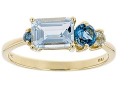 .71ct Emerald Cut Aquamarine, .26ct Round London Blue And .07ct Glacier Topaz™ with .03ct Single Diamond Accent, 14k Yellow Gold Ring. Measures approximately .55"L x .21"W. Glacier Jewelry, Jtv Jewelry, Aquamarine Jewelry, Aquamarine Rings, Aquamarine Blue, Yellow Gold Ring, Blue Gemstones, Blue Topaz Ring, Topaz Gemstone