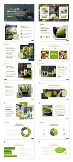 an image of a website page with green food items on the front and back pages