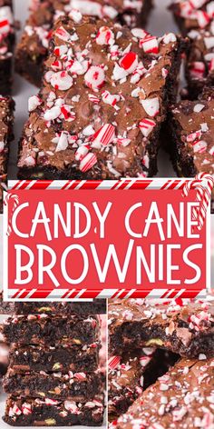 candy cane brownies are stacked on top of each other with the words, candy cane brownies above them