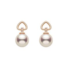 Material: 18K Rose Gold, Akoya Pearl, and Diamonds Akoya saltwater cultured pearl Pearl size: 8.0-8.5mm Weight of diamonds: 6 diamonds, around 0.039ct in total Handpicked of every pearl, only the top 1% of pearls are selected Handcrafted Sold as a pair Lifetime warranty Elegant Rose Gold Pearl Earrings For Formal Occasions, Elegant Heart-shaped Evening Earrings, Elegant Heart-shaped Earrings For Evening, Elegant Heart-shaped Earrings With Diamond Accents, Formal Rose Gold Pearl Earrings With Elegant Design, Formal Rose Gold Pearl Earrings, Elegant Rose Gold Akoya Pearl Earrings, Elegant Heart-shaped Brilliant Cut Earrings, Luxury Rose Gold Pearl Earrings For Anniversary