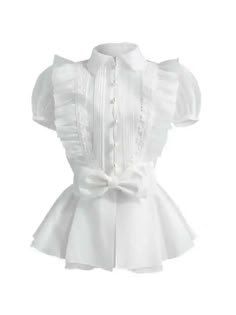 44970702667998|44970702733534 Summer Puff Sleeve Blouse With Bow, Fitted Summer Blouse With Bow, Fitted Summer Blouse With Bow Detail, Summer Bow Blouse With Puff Sleeves, Chic Fitted Blouse With Peter Pan Collar, Summer Fitted Blouse With Doll Collar, Fitted Summer Blouse With Doll Collar, Feminine Fitted Blouse With Bow, Fitted White Blouse With Bow