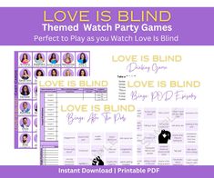 the love is blind game for valentine's day with pictures and words on it