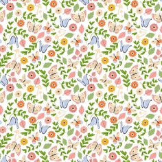 a pattern with flowers and rabbits on it