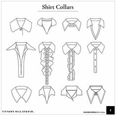 different types of shirt collars in black and white, with the text'it's easy to draw clothes for