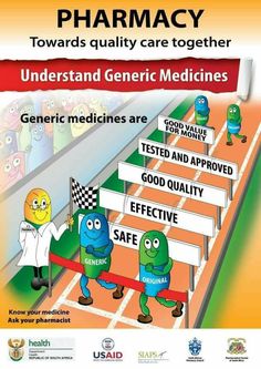 a poster with cartoon characters on it that says,'pharmacy towards quality care together understand generic medicines are tested and approved safe