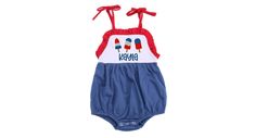 Patriotic Sunsuit with Name | 4th of July Bow Romper | Stars and Stripes Bubble | American Flag Girl Outfit This personalized sunsuit is perfect for summer!  The sunsuit romper fits in with any patriotic holiday celebration, a summer bbq, or just running around in the sun! We use quality 100% combed knit cotton sunsuits with a ruffle trim top. Sizes are standard US baby and toddler sizes.   *DESIGN DISCLAIMER* Please be advised that the personalized embroidered design size may vary depending on name and size of the sunsuit. Orders are shipped within 3-5 Business Days and may take an additional 3-7 business days to arrive! If you need it sooner, please message me to see if it will be possible. However, it may require a RUSH FEE. PLEASE NOTE: ANY ADDITIONAL ITEMS SHOWN WITH THE SUNSUIT ARE N Ruffle Trim Top, 4th Of July Outfits, Patriotic Holidays, Just Run, Girls Rompers, Personalized Embroidered, Knit Cotton, Toddler Sizes, Embroidered Design