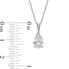 Elevate your look with a classic and sparkling style when you wear this versatile pear-shaped lab-created diamond solitaire pendant. Fashioned in 14K white gold The dazzling 1 ct. certified pear-shaped lab-created diamond solitaire boasts a color rank of F and clarity of Si2. Lovely worn solo or paired with other chains and necklaces Includes certification card This pendant suspends along an 18.0-inch cable chain that secures with a lobster claw clasp. Classic Teardrop Solitaire Necklace With Brilliant Cut, Classic Solitaire Teardrop Necklace With Diamond Accents, Classic Solitaire Necklace With Diamond Accents And Teardrop Shape, Classic Teardrop Solitaire Necklace With Diamond Accents, Classic Solitaire Necklace With Diamond Accents, White Gold Pear-shaped Cubic Zirconia Solitaire Necklace, Formal Solitaire Necklace With Prong Setting, Teardrop Shape, Formal Solitaire Teardrop Necklace With Prong Setting, Pear-shaped Solitaire Necklace In Sterling Silver