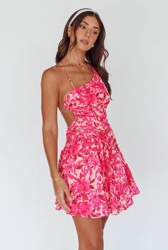 Destination Open Back Mini Dress Floral Pink Pink Floral Dresses Short, Pink Floral Hoco Dress, Floral Hoco Dress, Tan Mules, Florida Outfits, Open Back Mini Dress, Mini Dress Floral, Split Long Dress, Dress Inspo