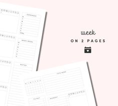 the printable weekly planner is on top of a pink background with text that reads, week on 2 pages