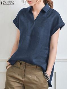 Womens Blouses Summer, Linen Top Women, Linen Shirts Women, High Design, Linen Tshirts, Loose Shirt, Blouse Short Sleeve