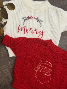 Every babe needs one of these oversized  embroidered Christmas sweater for their holiday gatherings! Each one is custom made with desired sweater color. Design as shown. Christmas Embroidered Sweaters 2022, Baby Grinch Sweater, Ugly Christmas Sweaters For Baby, Christmas Sweaters Toddler Boy, Embroyed Christmas Sweaters, Family Photo Christmas Sweater, Infant Christmas Sweater, Simple Christmas Sweatshirt, Embroidered Christmas Sweater