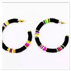 New Gold Plated Over Alloy Allergy Free Nickel Free Hypoallergenic Pet Free Smoke Free Home Trendy Small Black Hoop Earrings, Trendy Handmade Black Hoop Earrings, Black Hoop Jewelry For Summer, Summer Black Hoop Jewelry, Casual Black Earrings For Summer, Black Casual Summer Earrings, Casual Black Summer Earrings, Teardrop Earrings Gold, Hot Pink Earrings