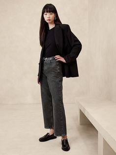 Ultra High-Rise Wide-Leg Crop Jean | Banana Republic Wide Leg Office Outfit, Work Trip, Work Fits, Burgundy Jeans, Crop Jeans, Office Outfits, Petite Size, Fitness Inspo, Cropped Jeans