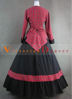 Red Gothic Dress For Fall, Red Vintage Cosplay Dress, Red Vintage Dress For Cosplay, Red Vintage Dresses For Cosplay, Vintage Red Dresses For Halloween, Vintage Red Halloween Dresses, Red Historical Costume Dress, Historical Costume Dresses For Fall, Plaid Top And Skirt