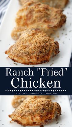 ranch fried chicken on a white plate with text overlay