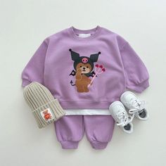 Playful Crew Neck Winter Sets, Playful Winter Sets With Crew Neck, Casual Long Sleeve Sets With Cartoon Print, Casual Long Sleeve Cartoon Print Set, Long Sleeve Sets With Cartoon Print For Playtime, Cotton Cartoon Print Long Sleeve Set, Cotton Long Sleeve Cartoon Print Set, Cotton Long Sleeve Set With Cartoon Print, Winter Cotton Sets With Long Sleeves