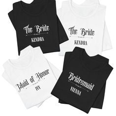 three t - shirts with the words, the bride and the groom printed on them