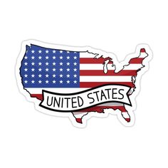 the united states sticker with an american flag and ribbon around it on a white background